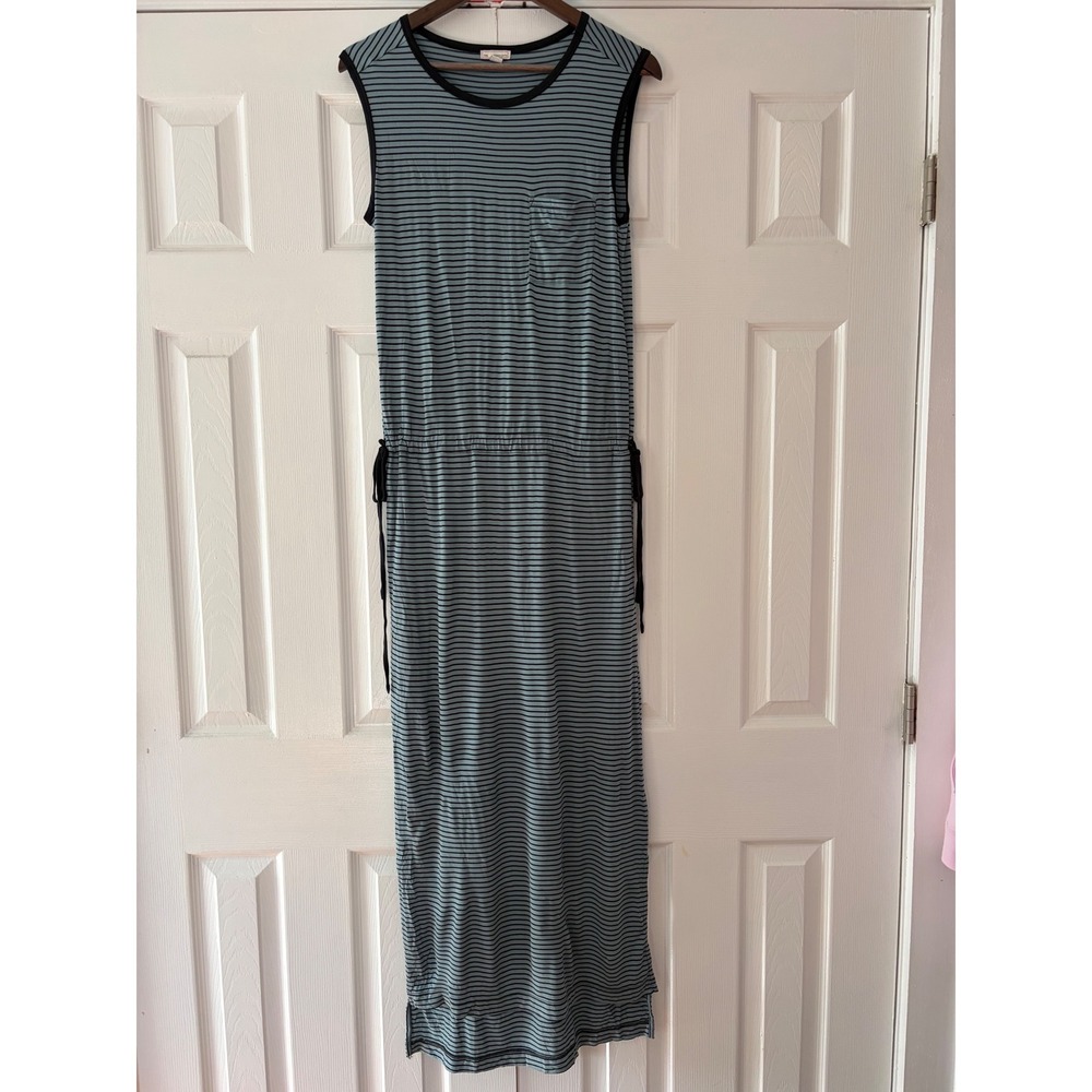 Gap Womens‎ Sleeveless Striped Maxi Dress Blue Black Drawstring Waist Pockets M